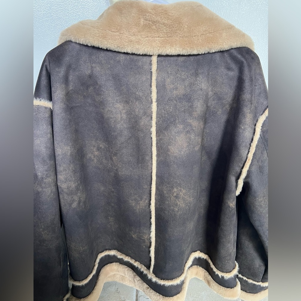 🌟NWT🌟NVLT Shearling Biker Jacket Brown - Picture 7 of 9